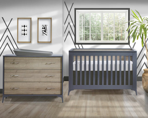 Natart Metro 2 Piece Set - Convertible Crib and 3 Drawer Dresser in Charcoal/Natural