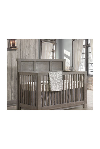 Rustico “5-in-1” Convertible Crib w/Linen Weave Upholstered Headboard Panel